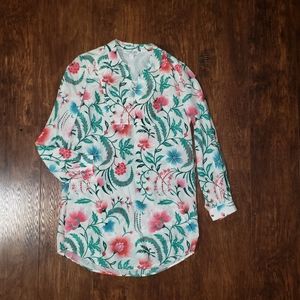 Rachel Zoe Floral Pink and Green Lela Shirt Dress Tunic Size 2